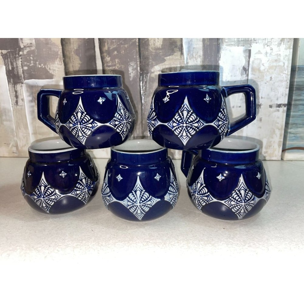 SET Vintage AG Wick Werke Blue Gray Porcelain Art Deco Mugs Cups Steins Germany